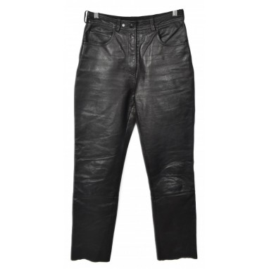 Дамски черен кожен панталон